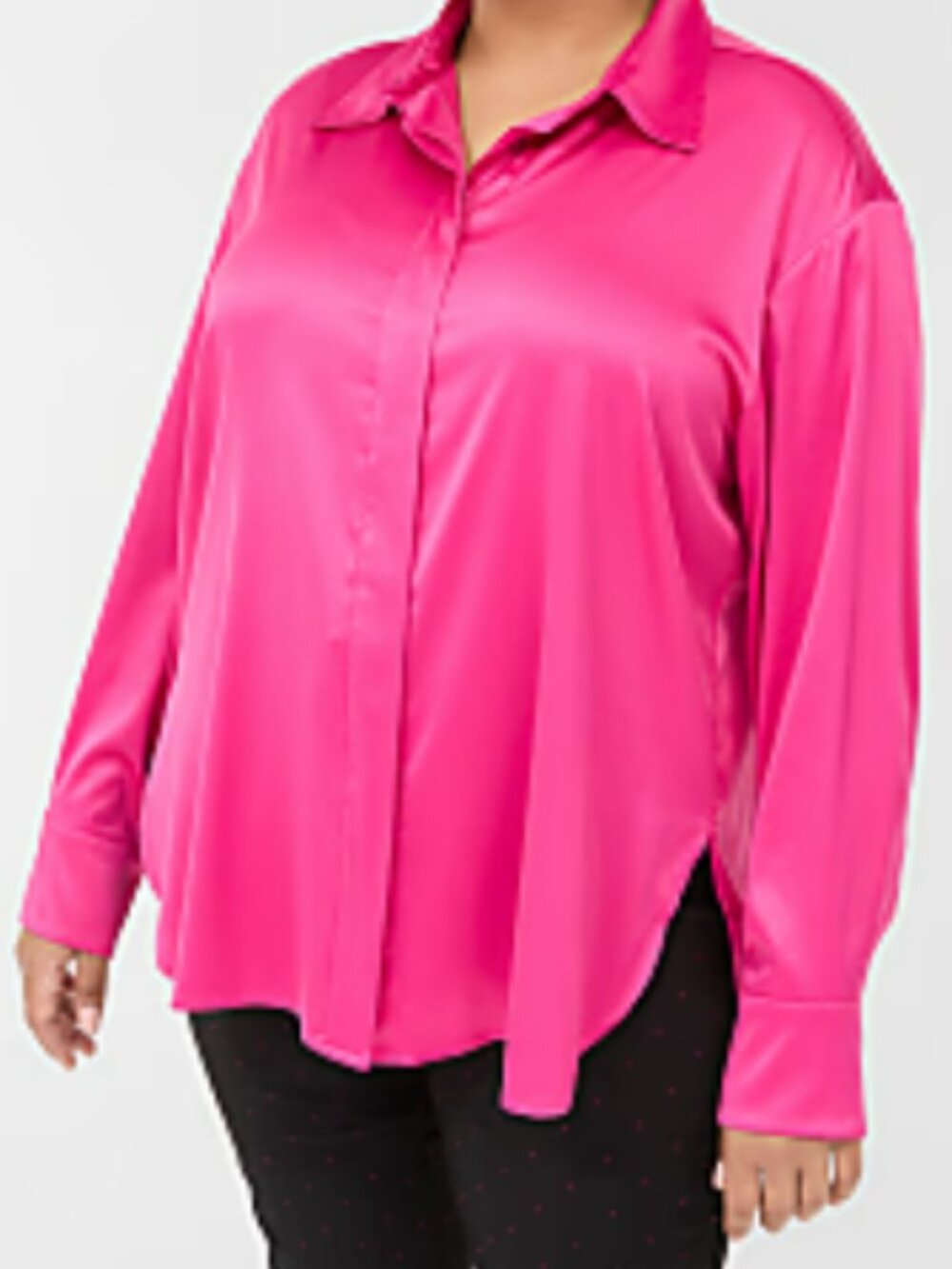 Lane Bryant Oversized Satin Button-Down Shirt in Fuchsia Pink – Plus Size 18/20